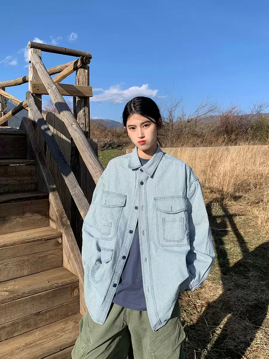 UNISEX】ストライプ バンドカラーシャツ / J.PRESS YORK STREET