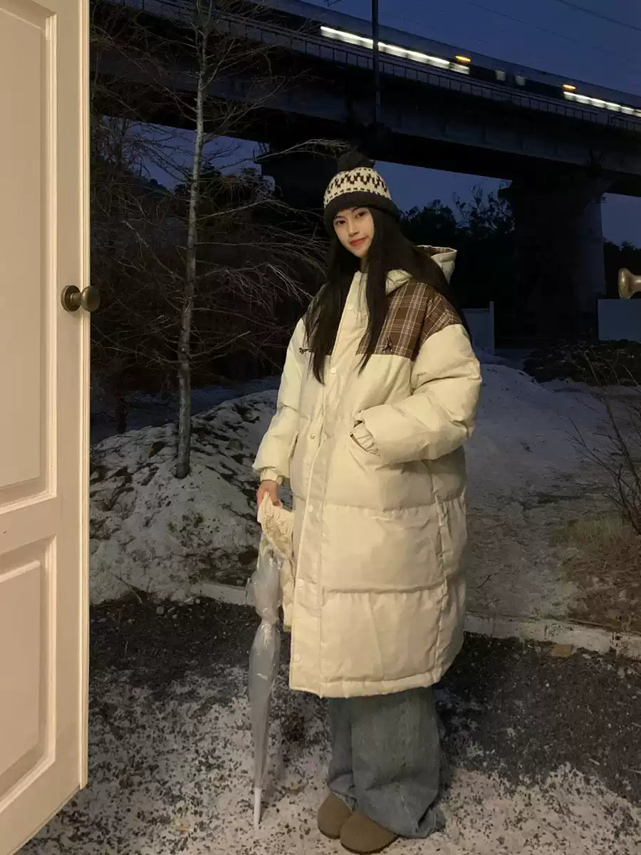 チェック柄ロングダウンコート N280