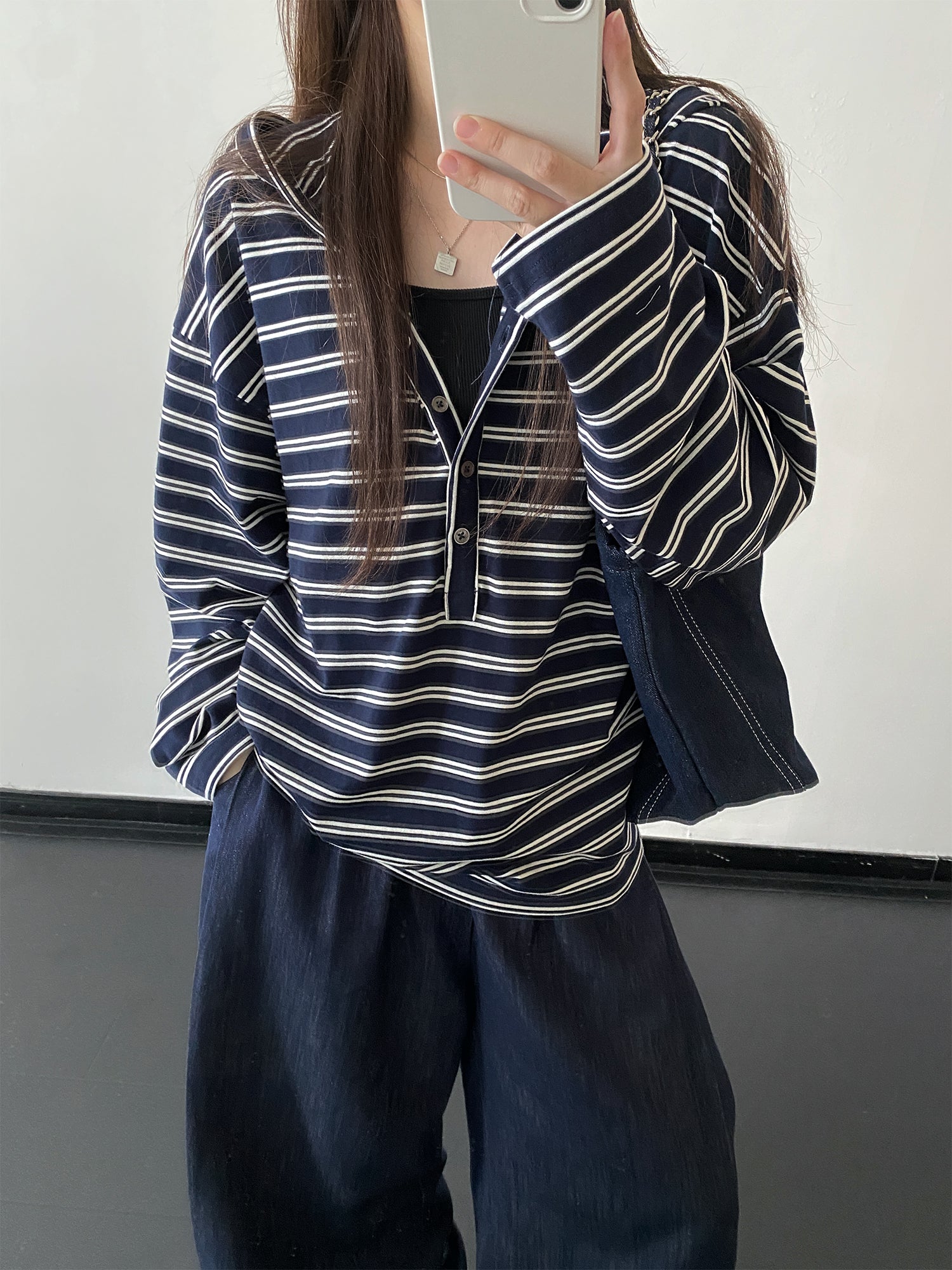 Vネックボーダーボタンパーカー N612