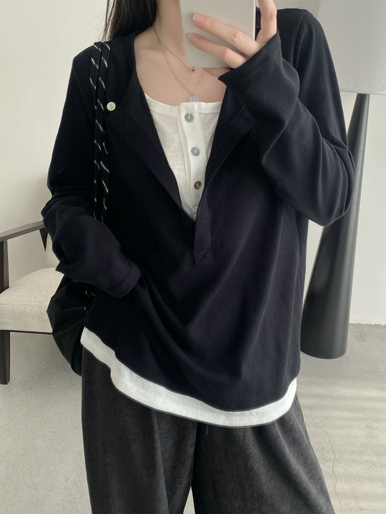 N606フェイクツーピース長袖Tシャツ N606