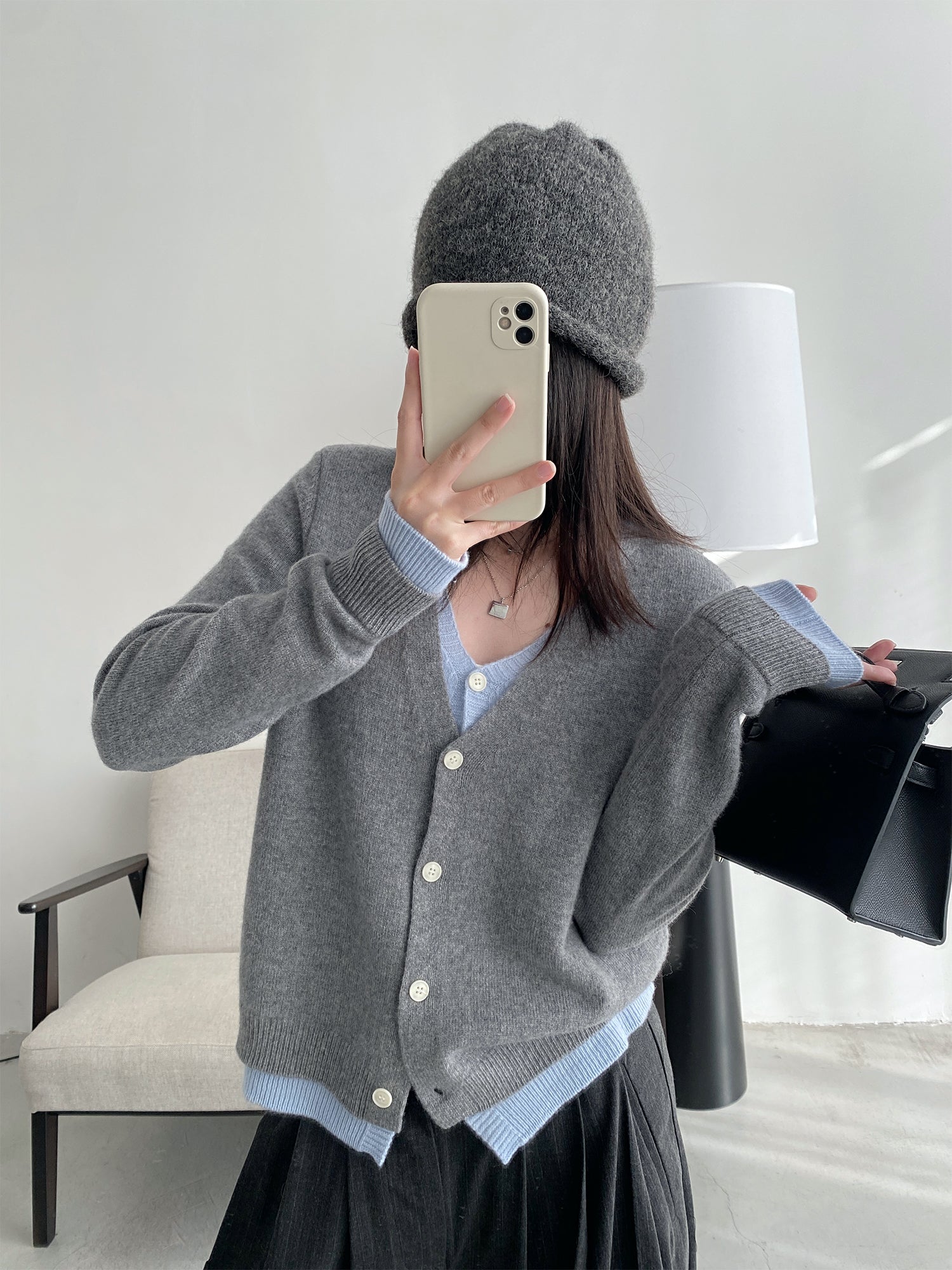 フェイクレイヤードニットカーディガン N668