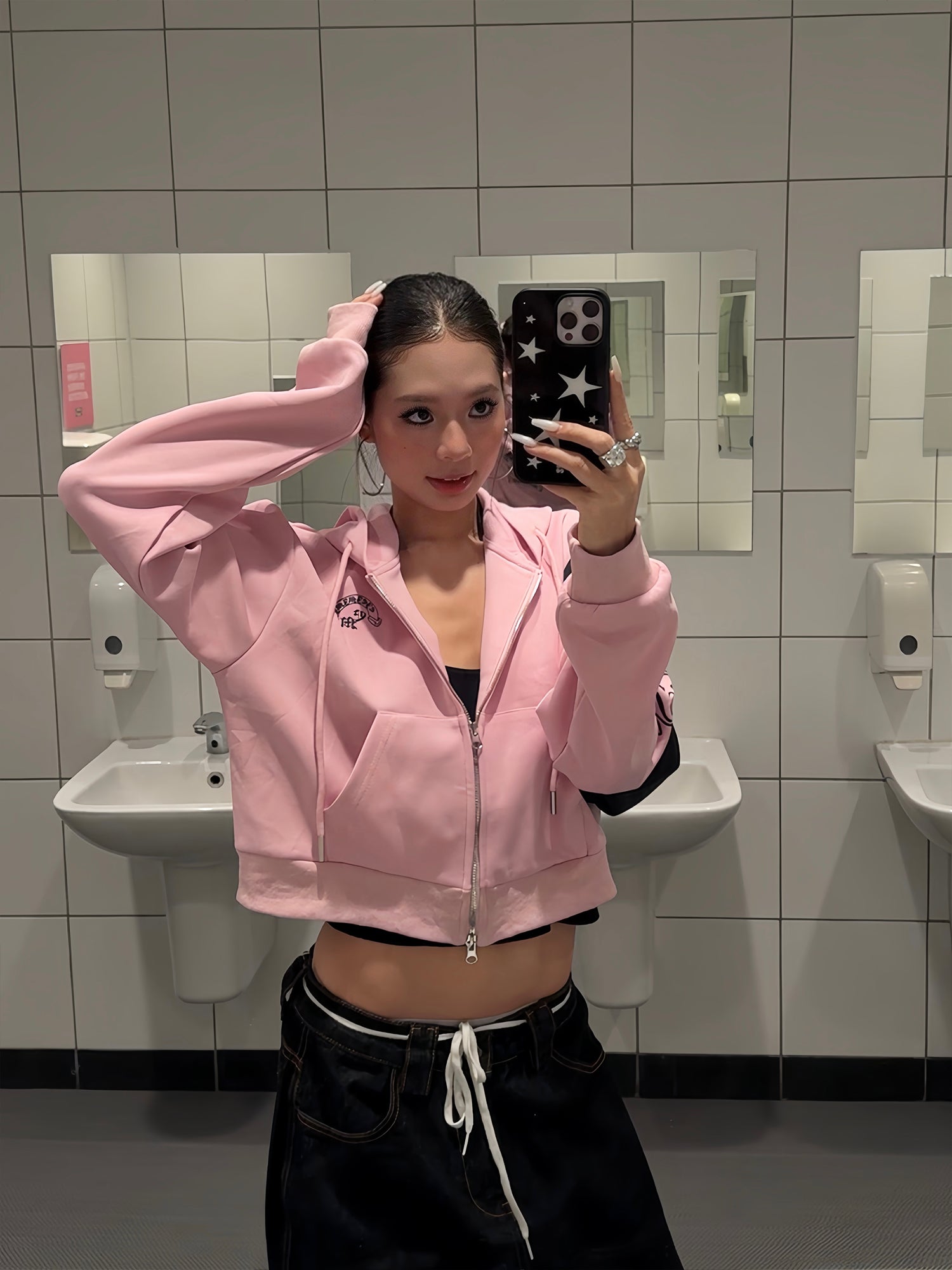 ショート丈プリントジッパーパーカー N537