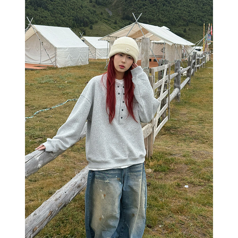 フェイクツーピースヘンリーカラースウェット N686