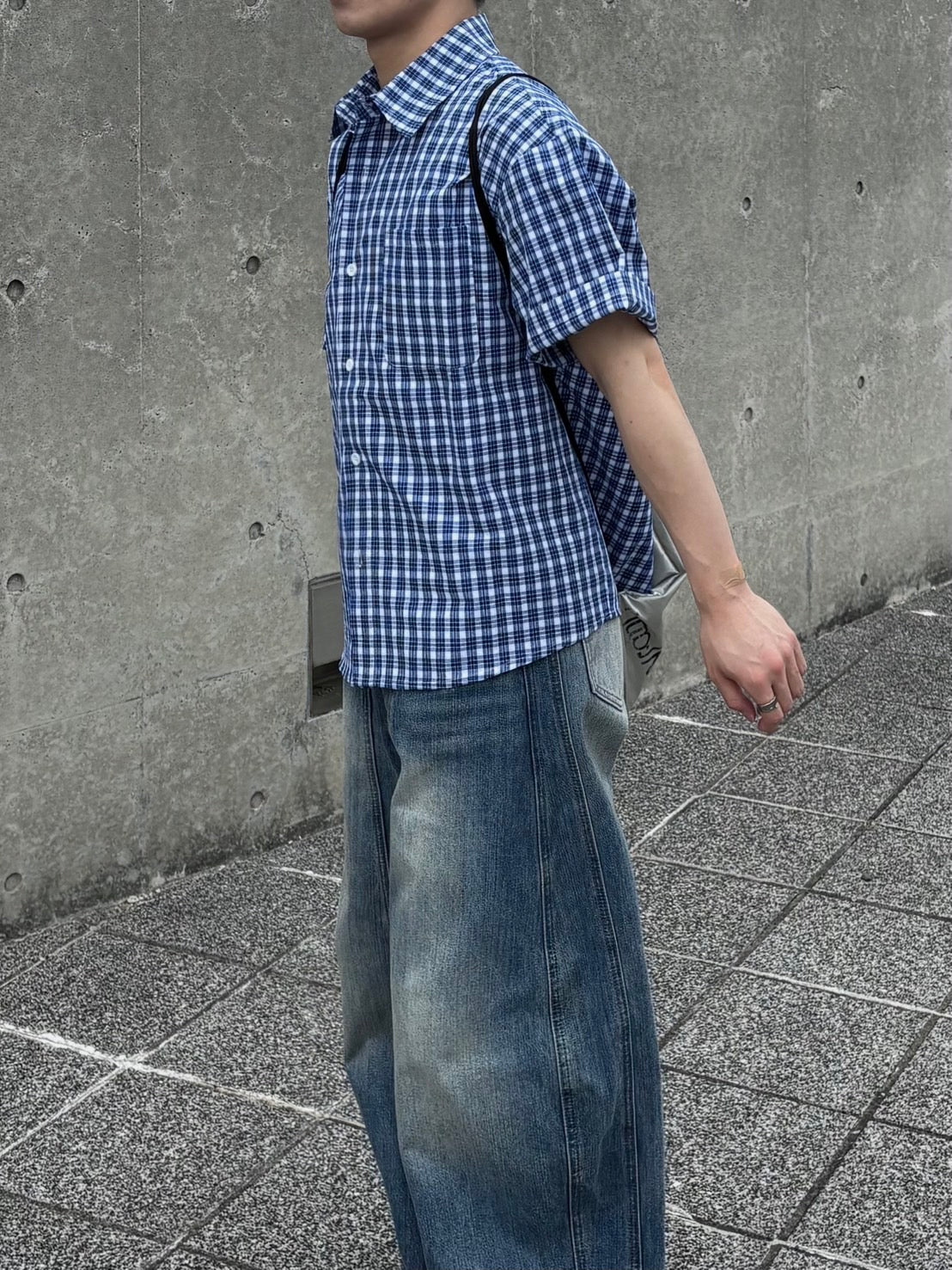 リラックスフィット・ブルーチェックシャツ OB003