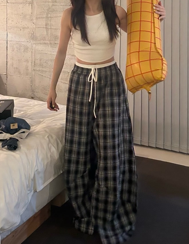 モノトーンチェック・ワイドパラシュートパンツ OT-004