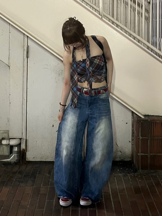 シーム・切替ワイドデニム MH001