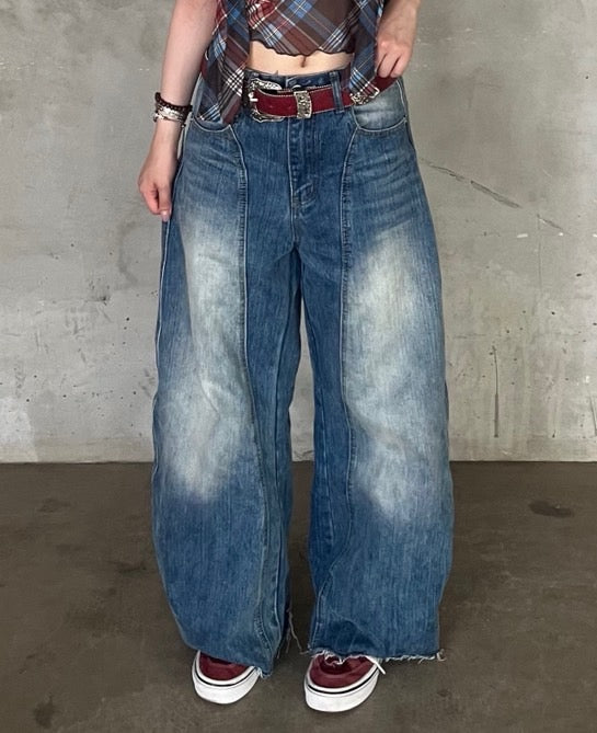 シーム・切替ワイドデニム MH001