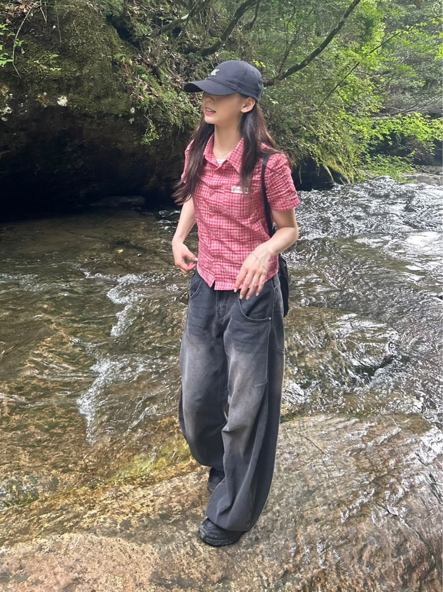 ショート丈コンパクトチェックシャツ OT-007