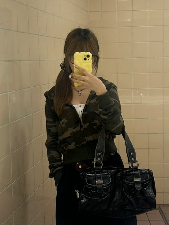 クロップド丈・カモフラージュジップアップパーカー MI-06