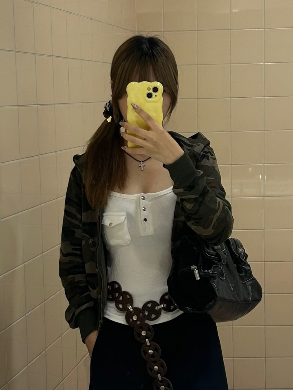 クロップド丈・カモフラージュジップアップパーカー MI-06