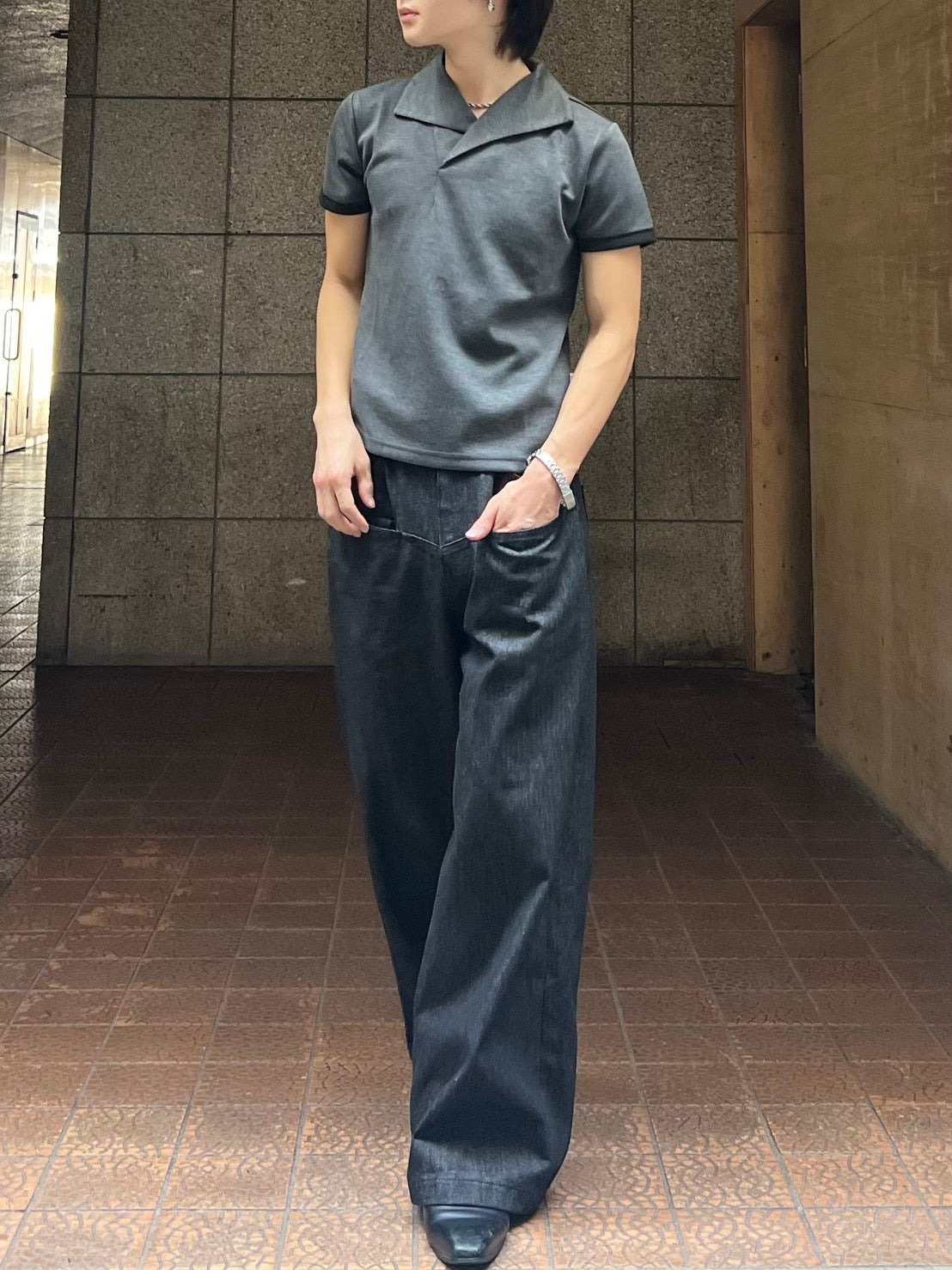 ドレープネック・スキッパーポロシャツ IP001