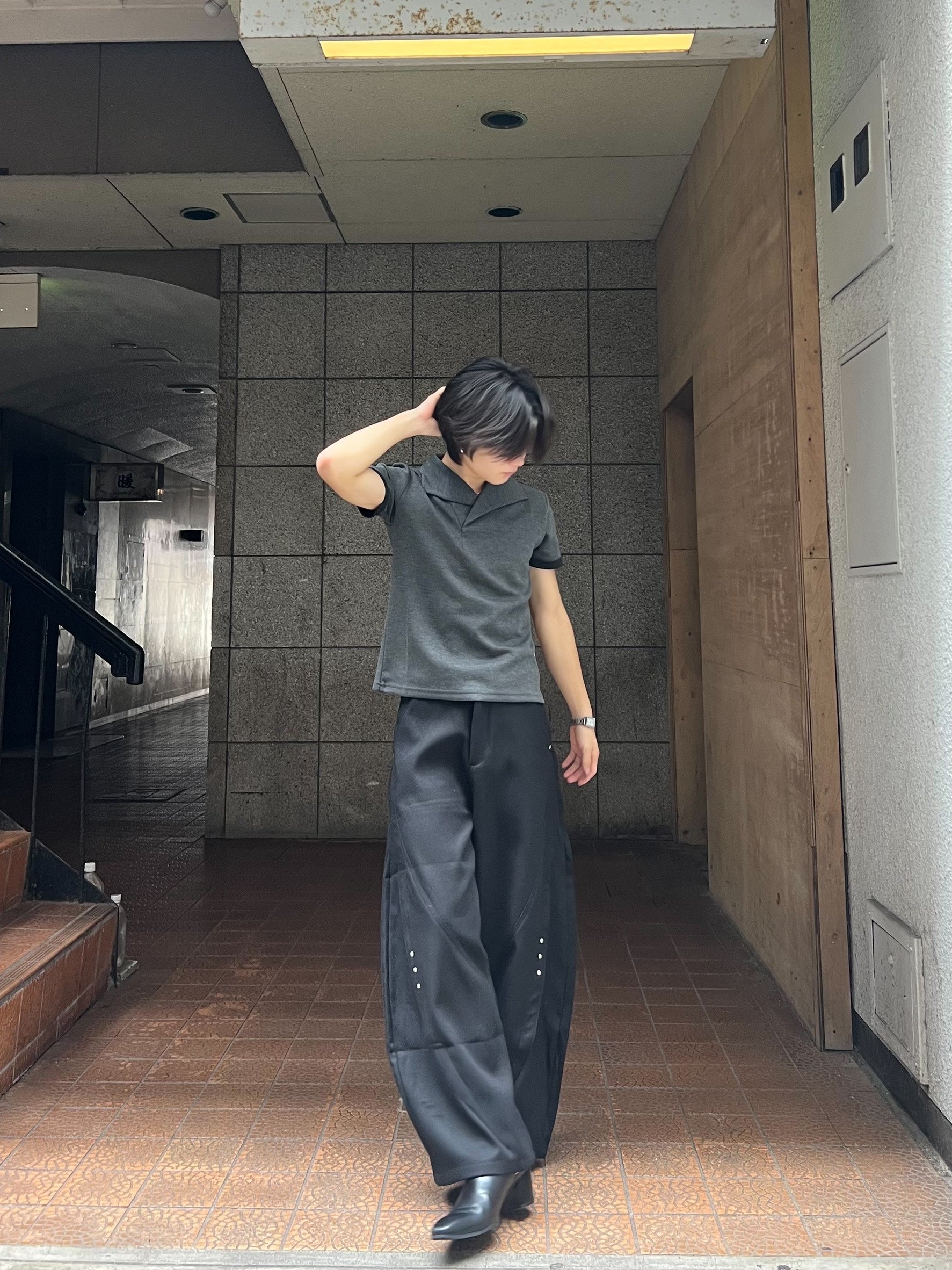 サイドスナップ・レイヤードワイドパンツ IP002