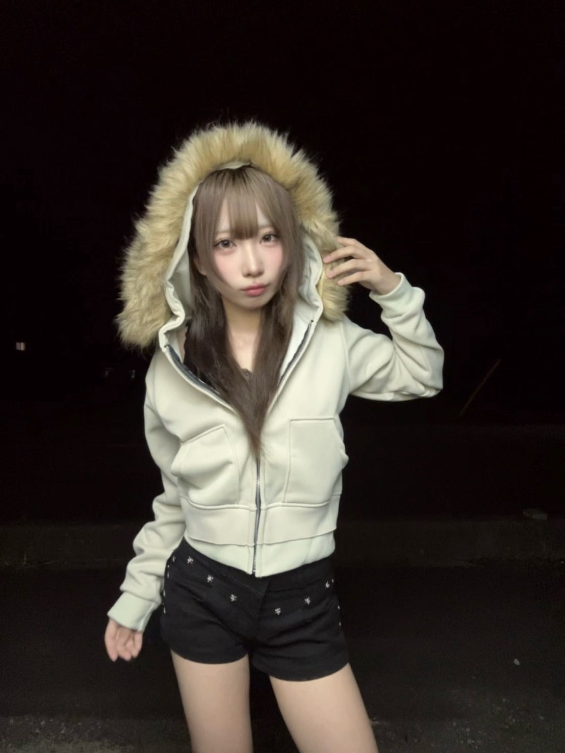 エコファー・クロップド丈ジップアップフーディー LLS001