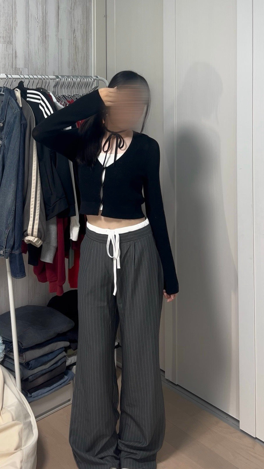 ドロストレイヤードウエスト・ピンストライプスラックス TN001