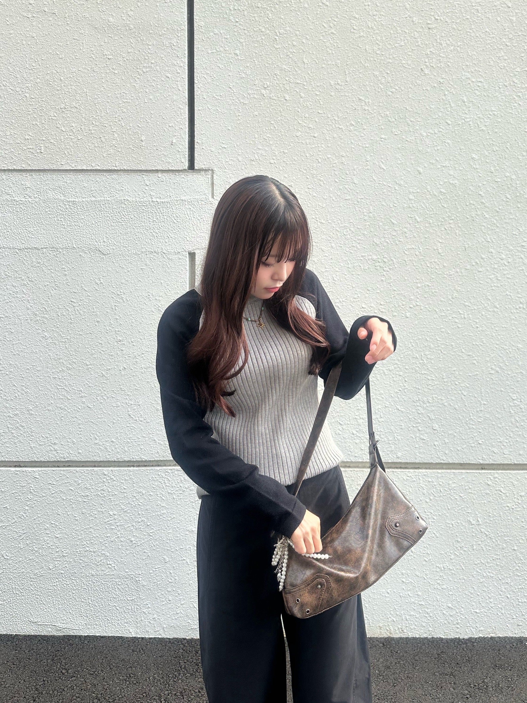 バイカラー・ラグランスリーブリブニット YT003