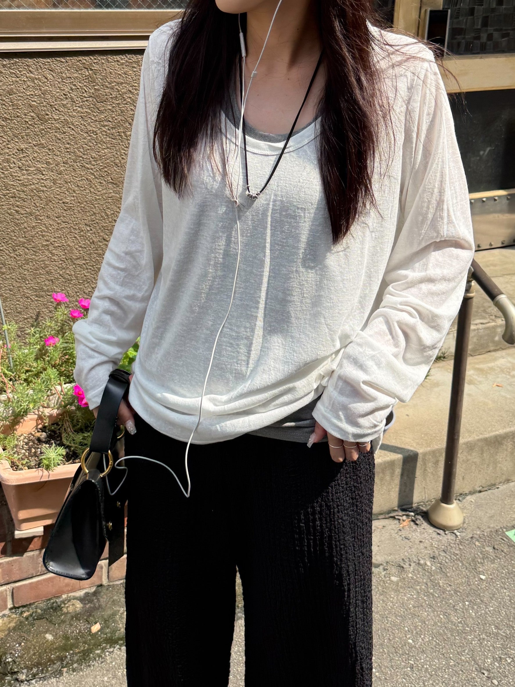 タンクトップレイヤード・スラブコットンロングTシャツ TM-003