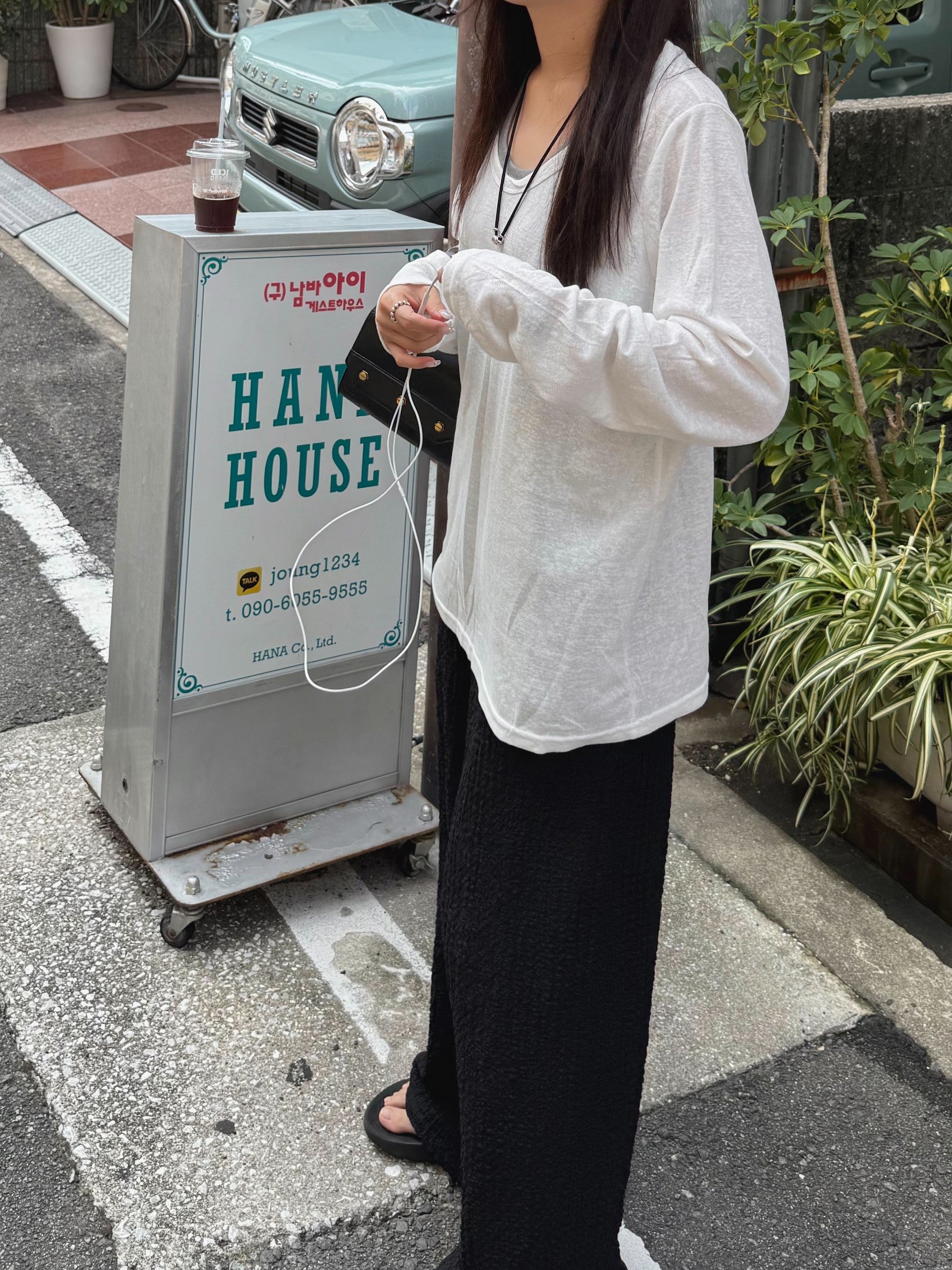 タンクトップレイヤード・スラブコットンロングTシャツ TM-003