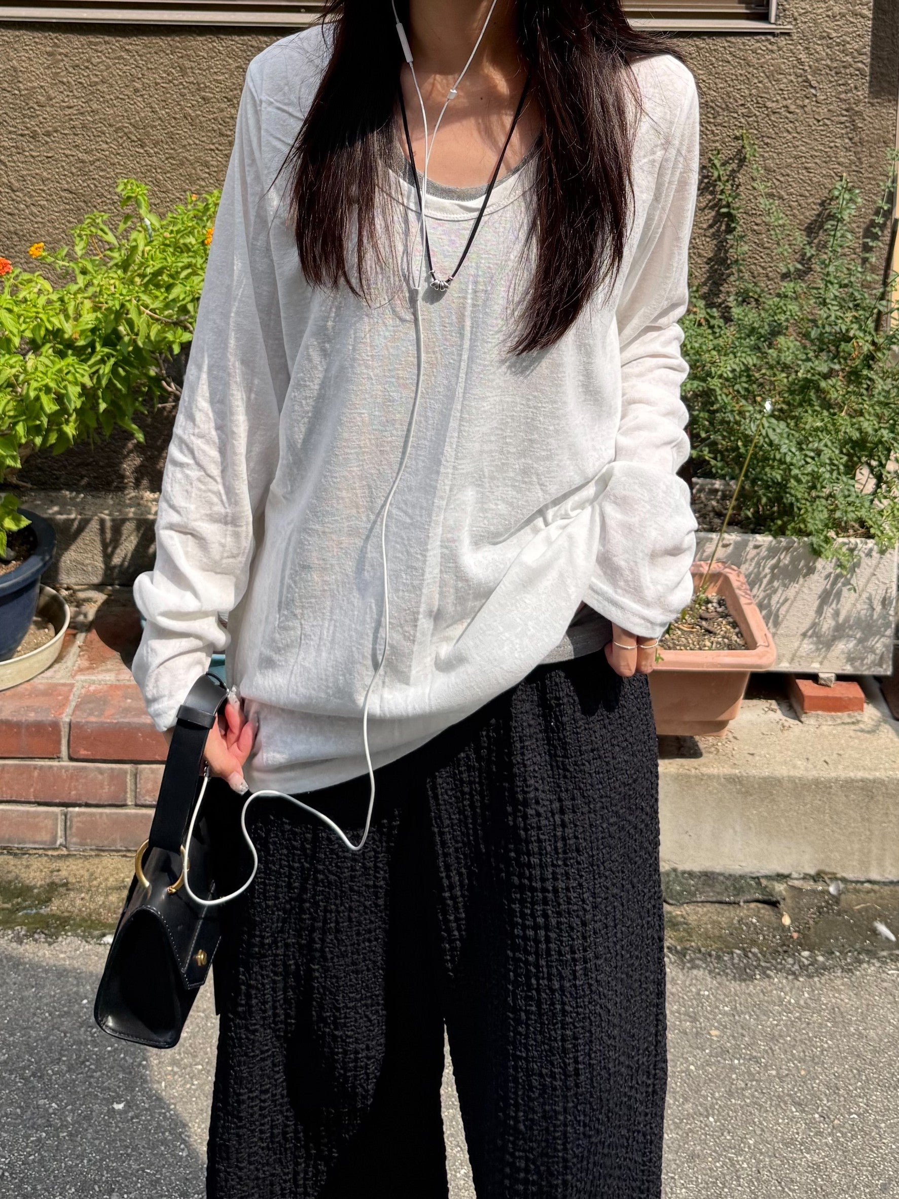 タンクトップレイヤード・スラブコットンロングTシャツ TM-003