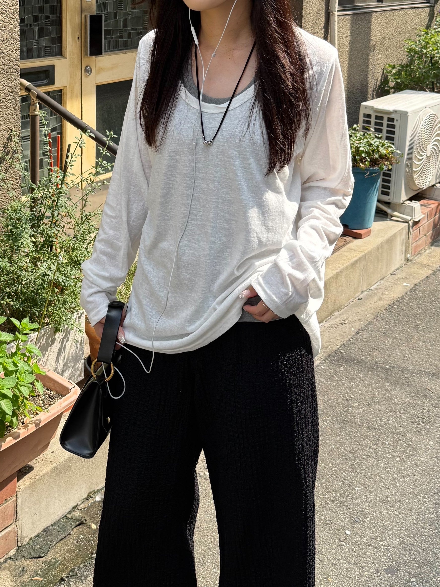 タンクトップレイヤード・スラブコットンロングTシャツ TM-003