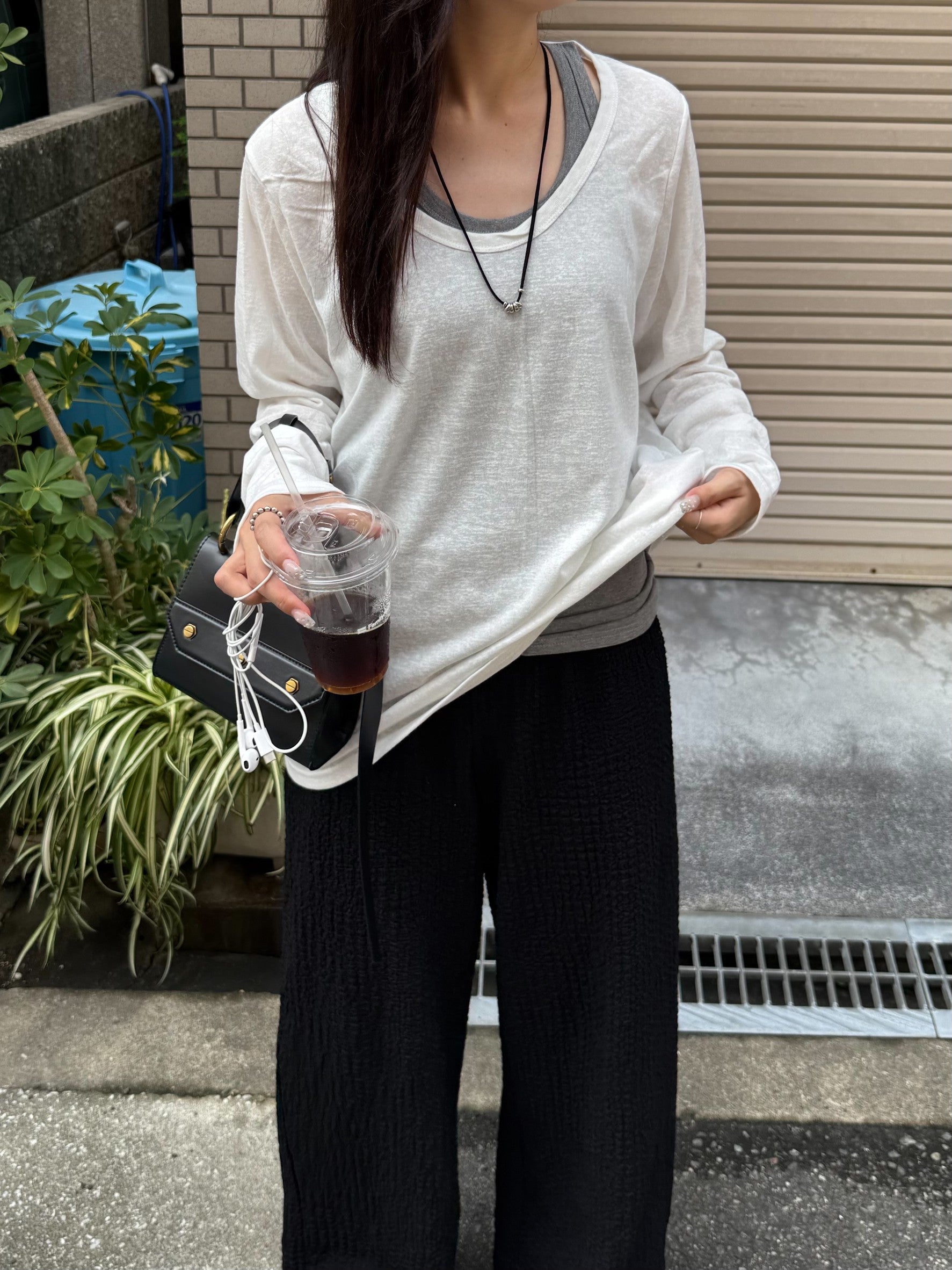 タンクトップレイヤード・スラブコットンロングTシャツ TM-003