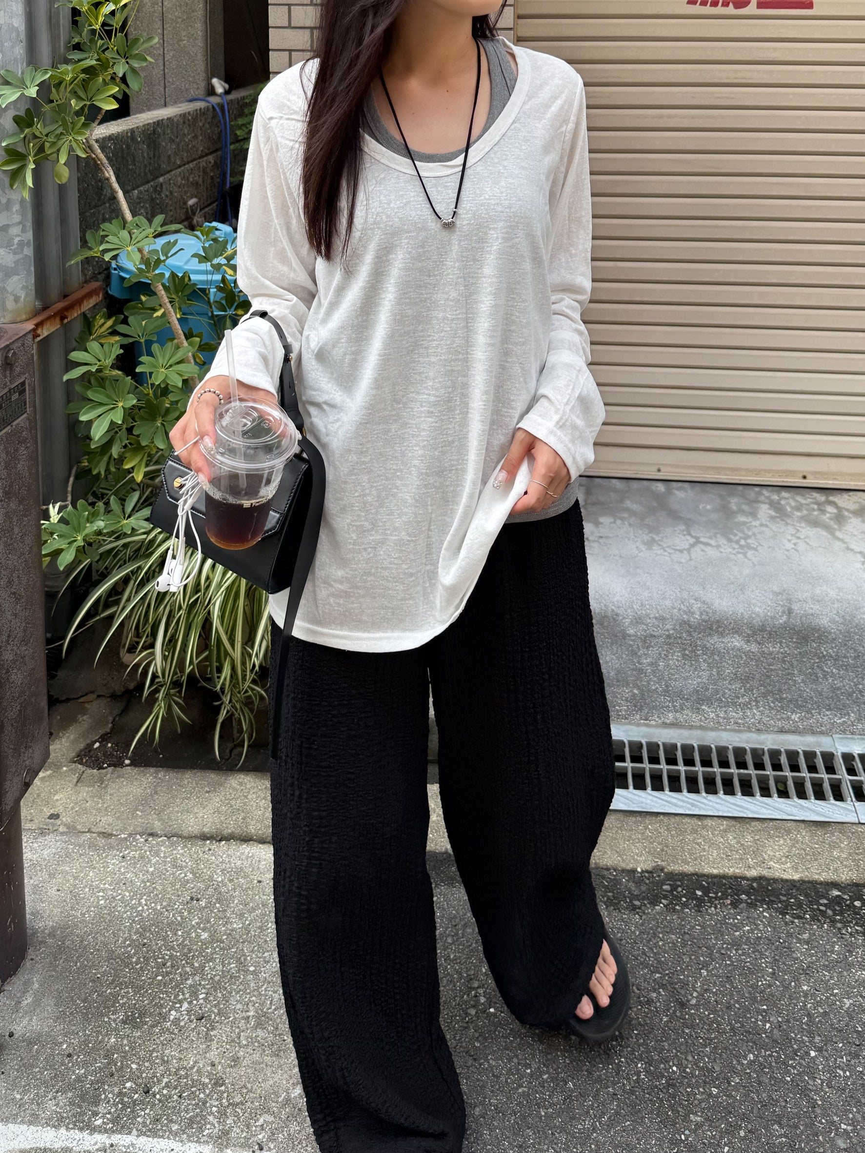 タンクトップレイヤード・スラブコットンロングTシャツ TM-003