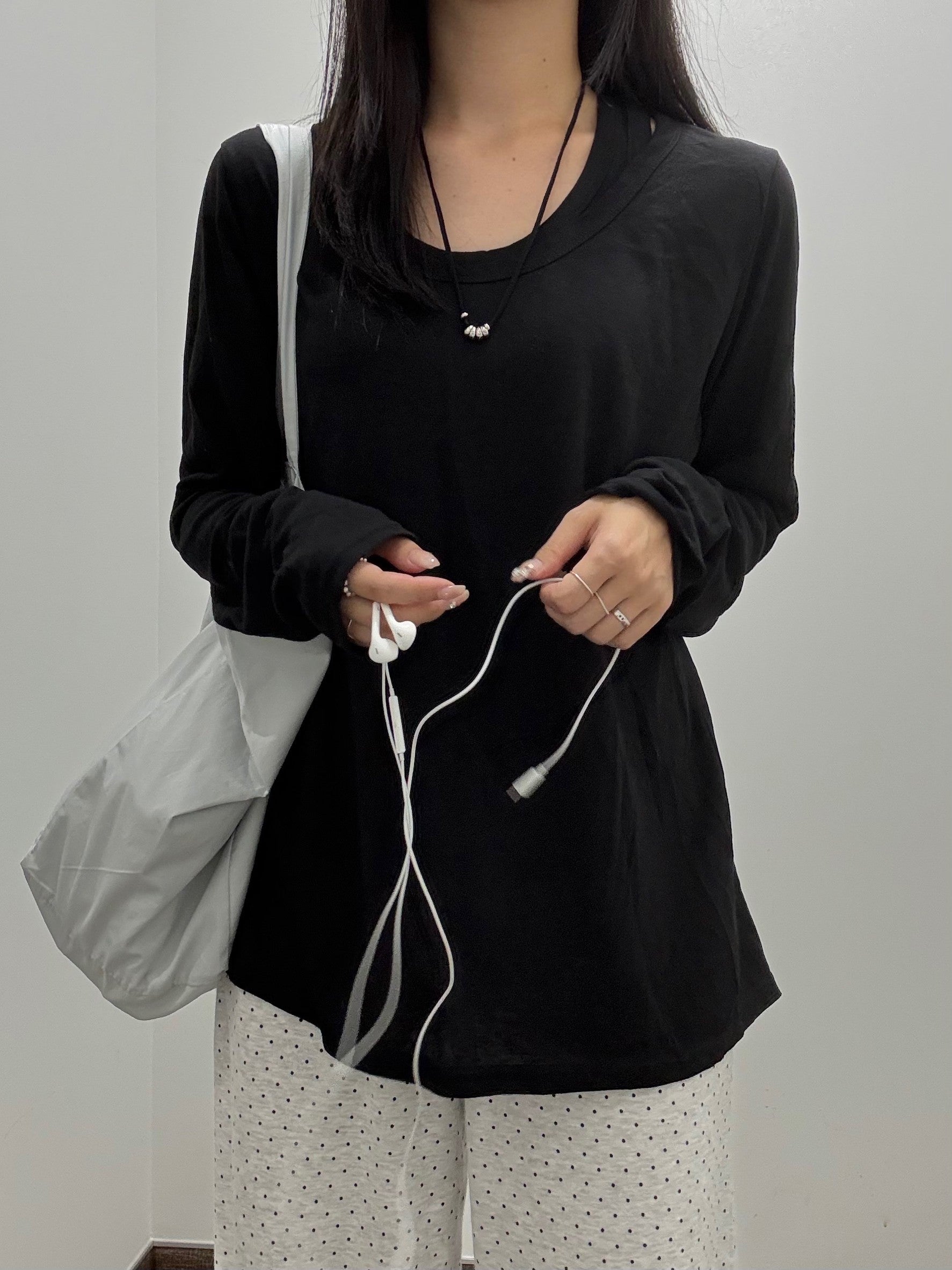 タンクトップレイヤード・スラブコットンロングTシャツ TM-003