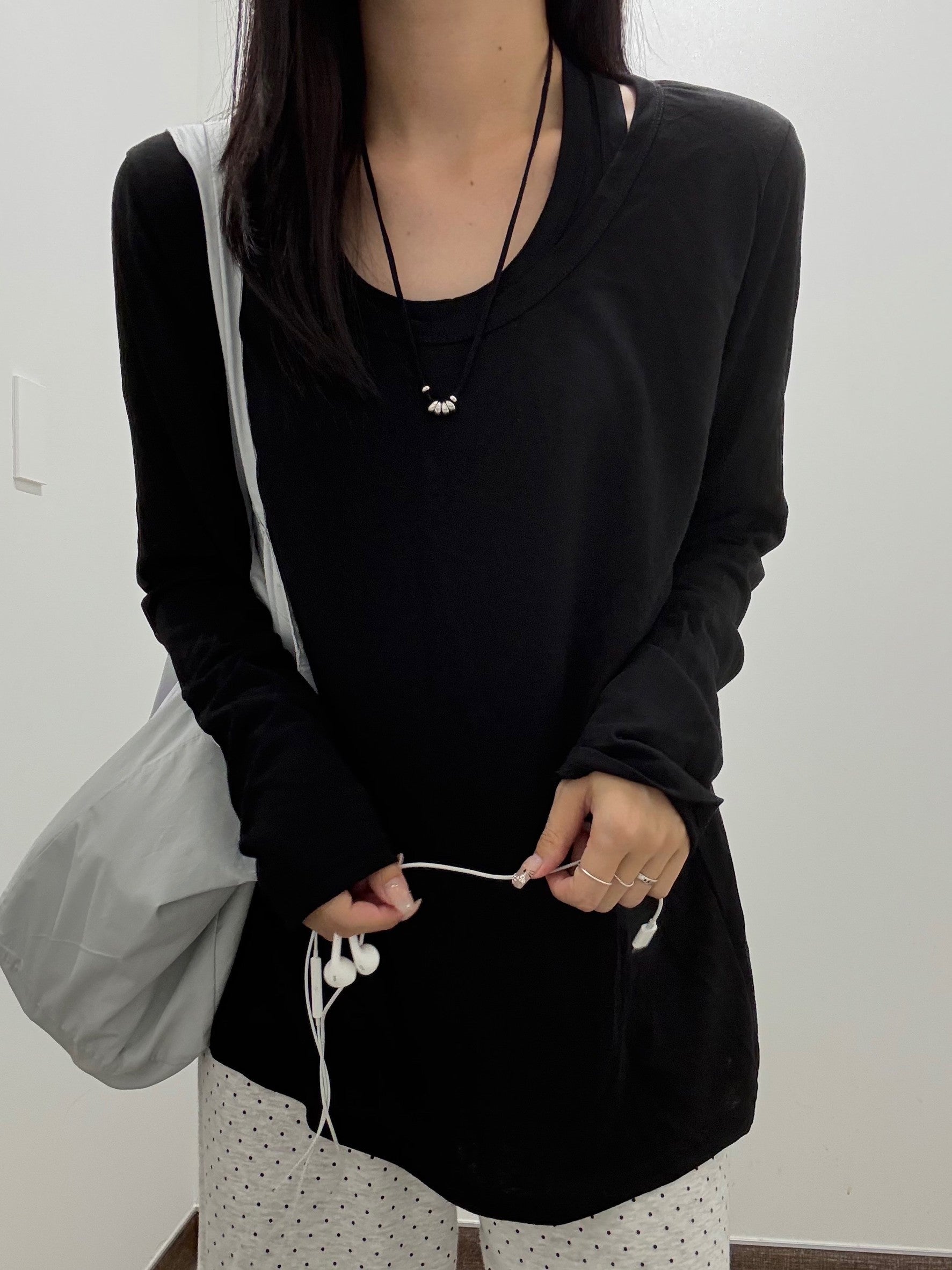 タンクトップレイヤード・スラブコットンロングTシャツ TM-003