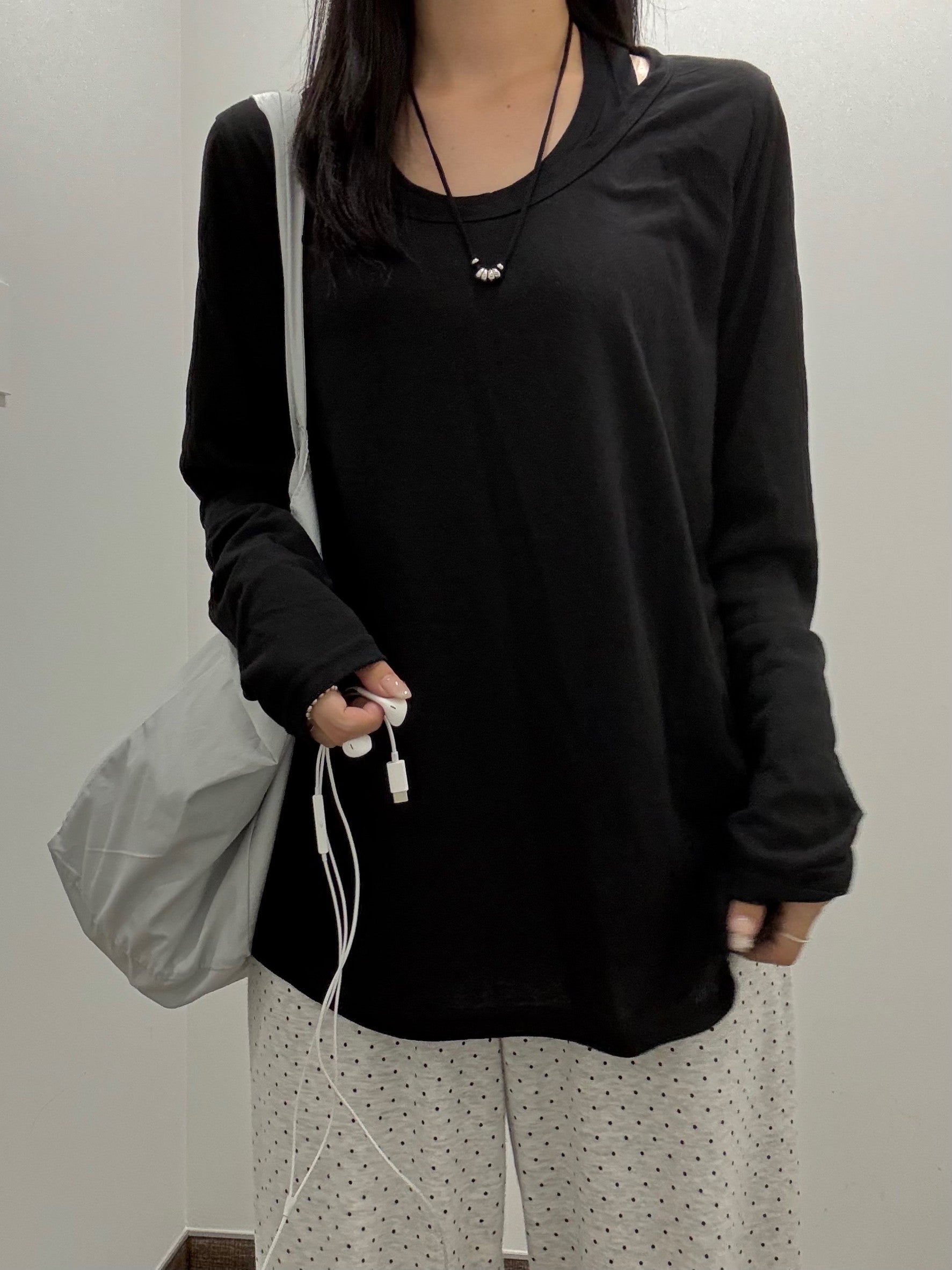 タンクトップレイヤード・スラブコットンロングTシャツ TM-003