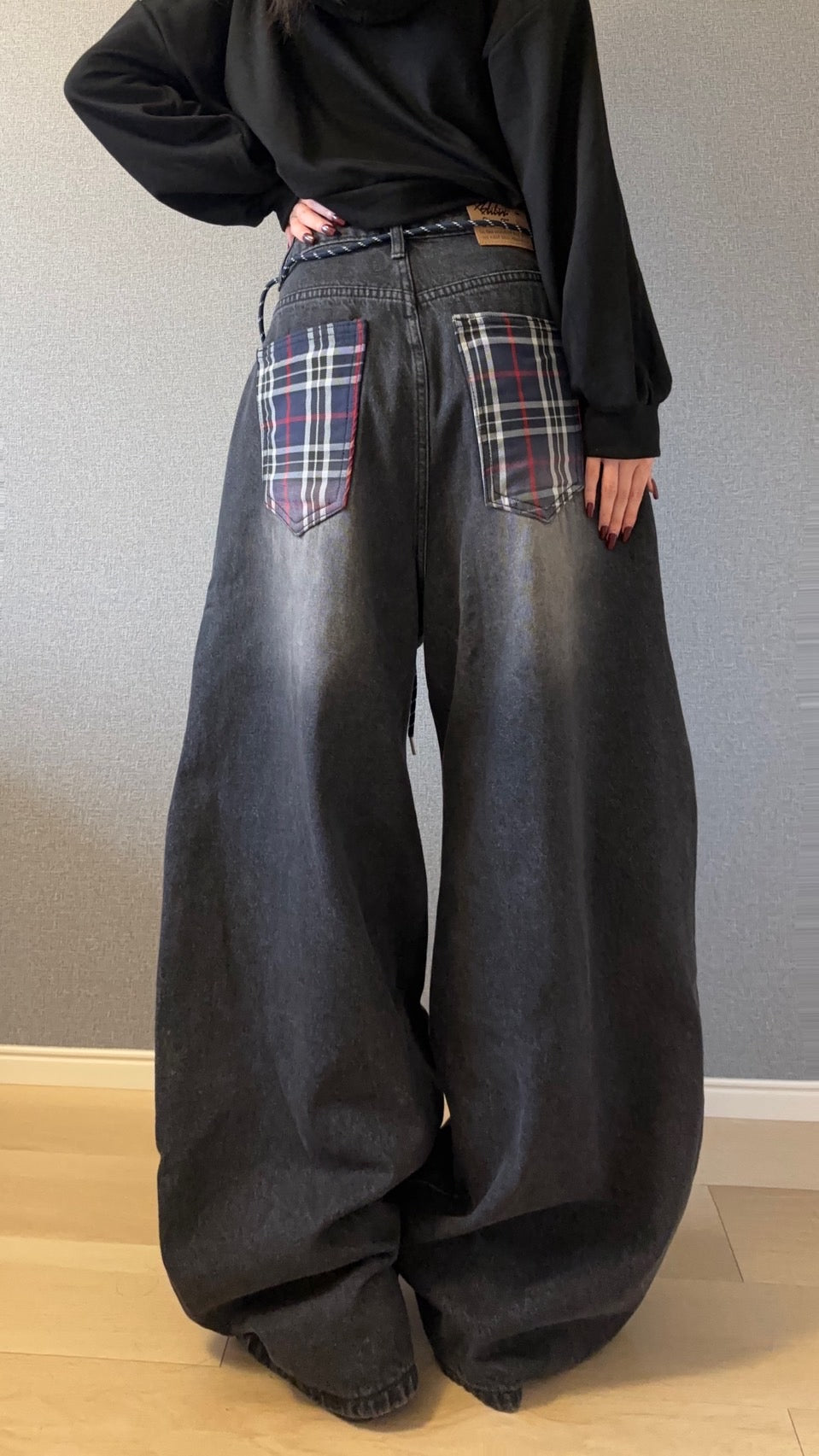 チェックパターン・パッチポケットワイドデニム s0814m-18