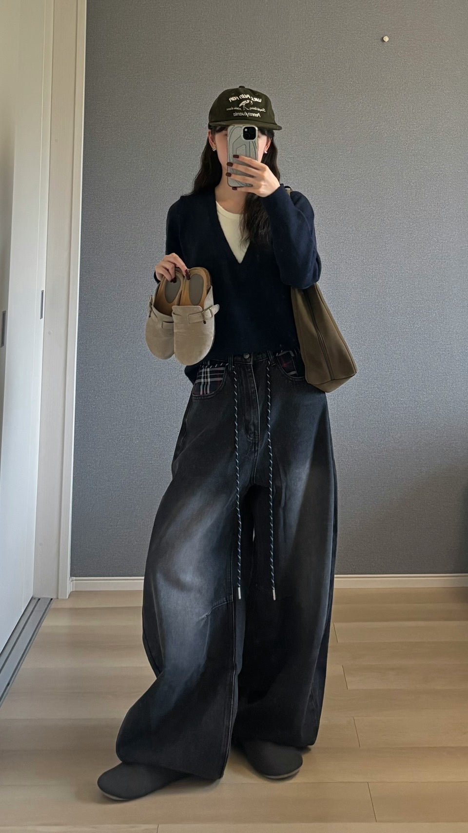 チェックパターン・パッチポケットワイドデニム s0814m-18