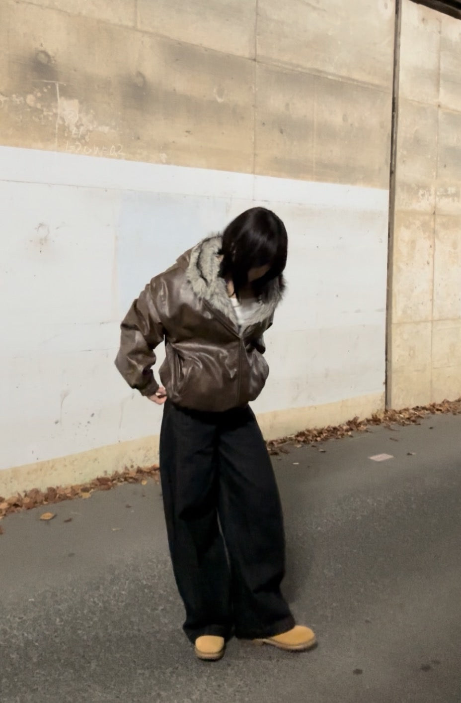 ファー付きレザーブルゾン AT002