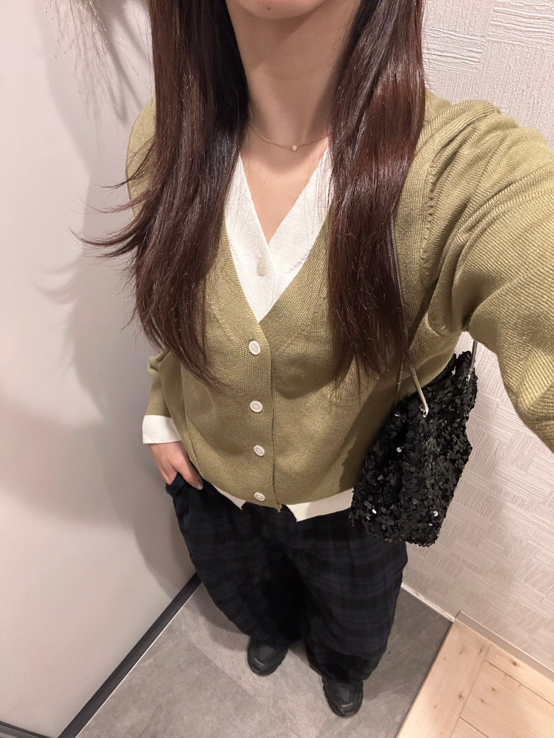 リヴェール配色Vネックレイヤードカーディガン OT-016