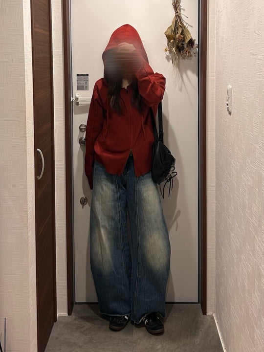 ルージュジップアップフードニットパーカー OT-018