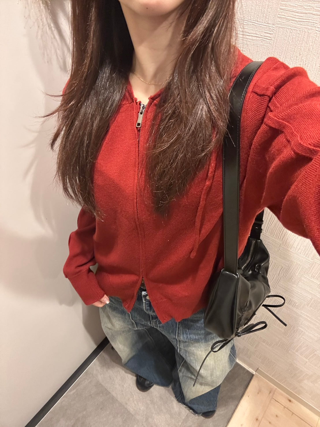 ルージュジップアップフードニットパーカー OT-018