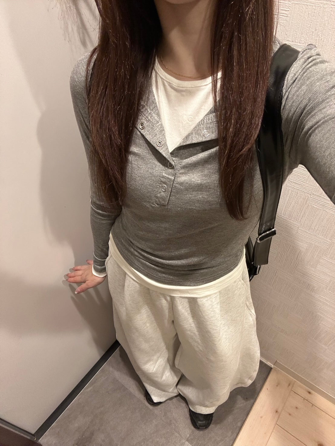 レイヤードヘンリーネック長袖カットソー OT-019