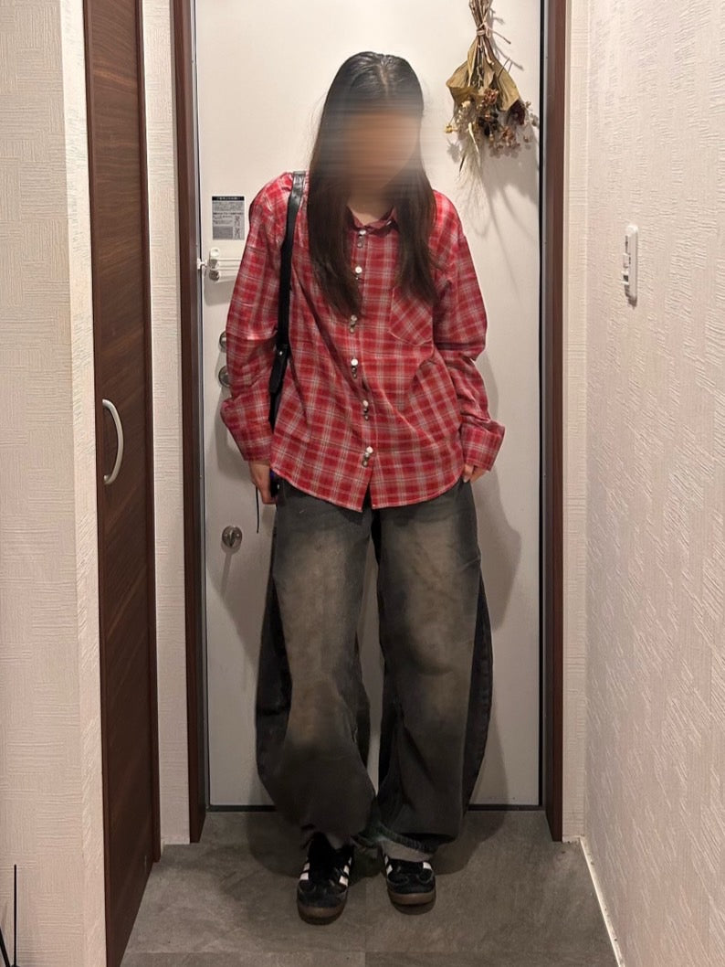 チェック柄オーバーサイズシャツ OT-022