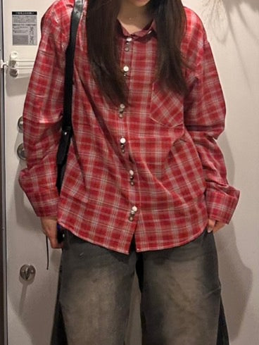 チェック柄オーバーサイズシャツ OT-022