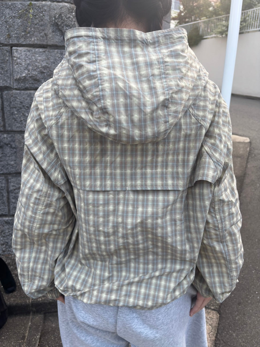 ドローコード付きナイロンチェックアノラック PC006