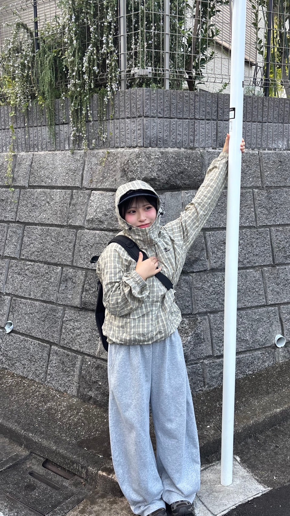 ドローコード付きナイロンチェックアノラック PC006