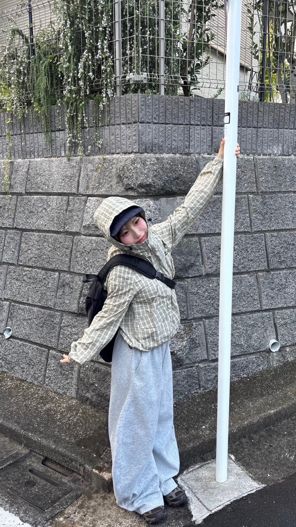 ドローコード付きナイロンチェックアノラック PC006