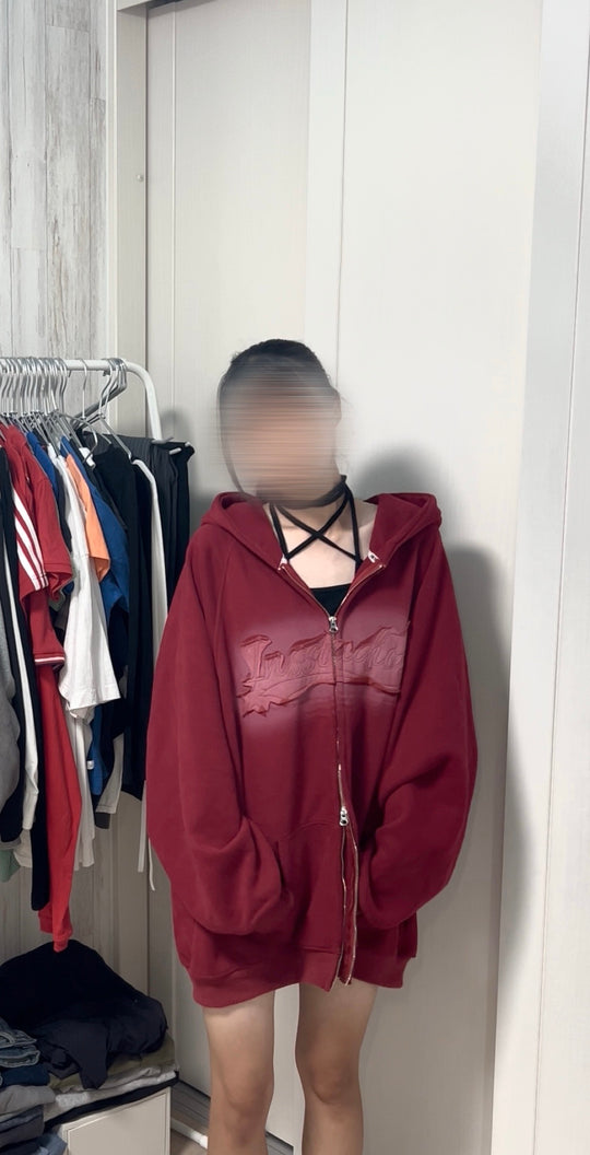 バーガンディオーバーサイズパーカー TN002