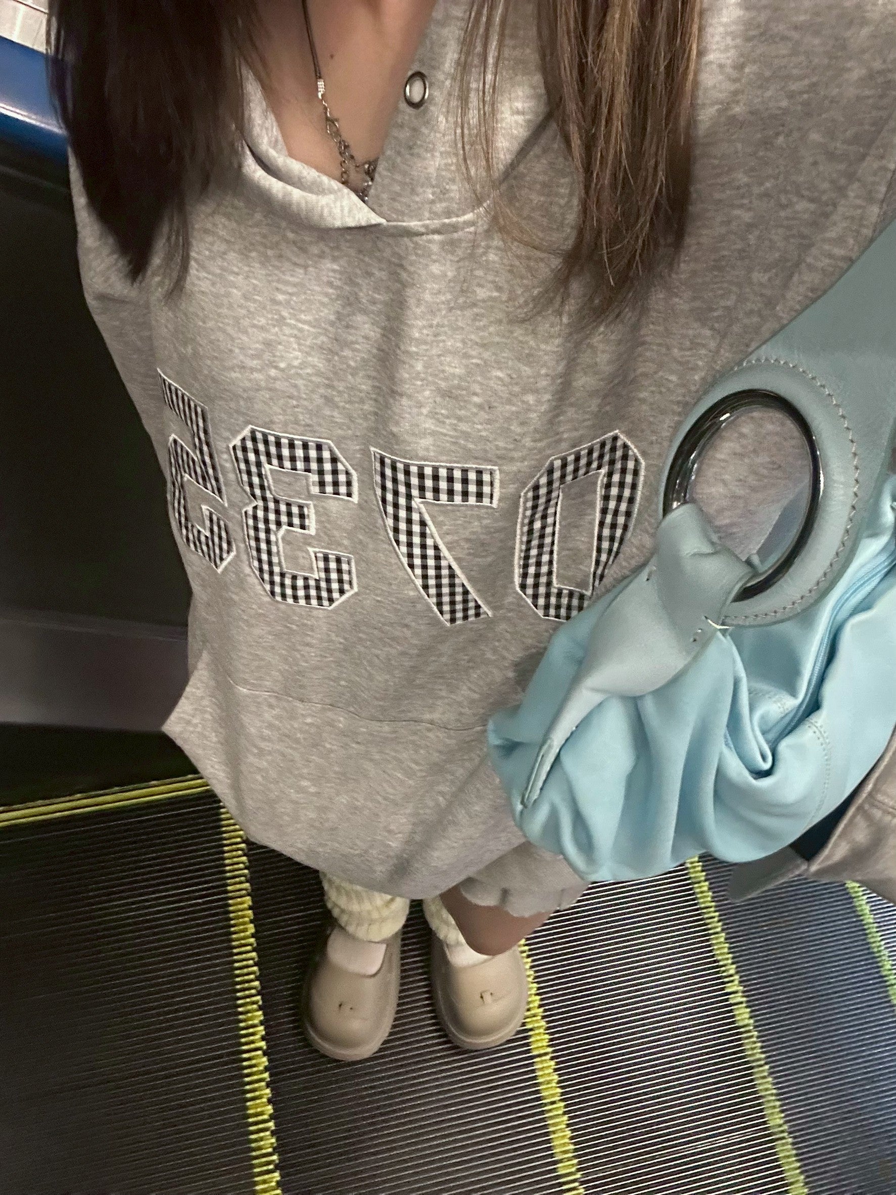 グレンチェックナンバーロゴ刺繍 パーカーMI-16