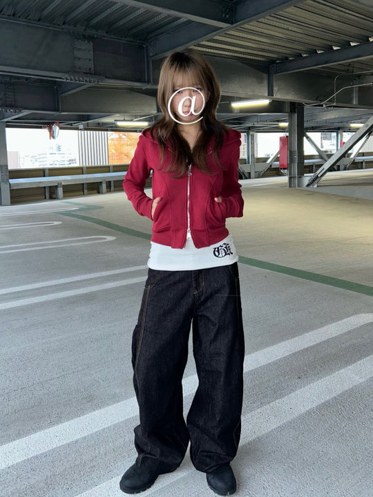 スタッズ付きコンパクトダブルジップパーカー LLS007