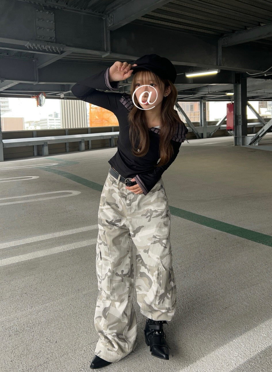 迷彩柄レトロワークカーゴパンツ LLS009