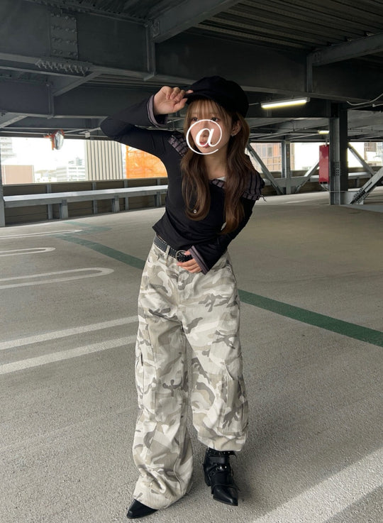 迷彩柄レトロワークカーゴパンツ  LLS009