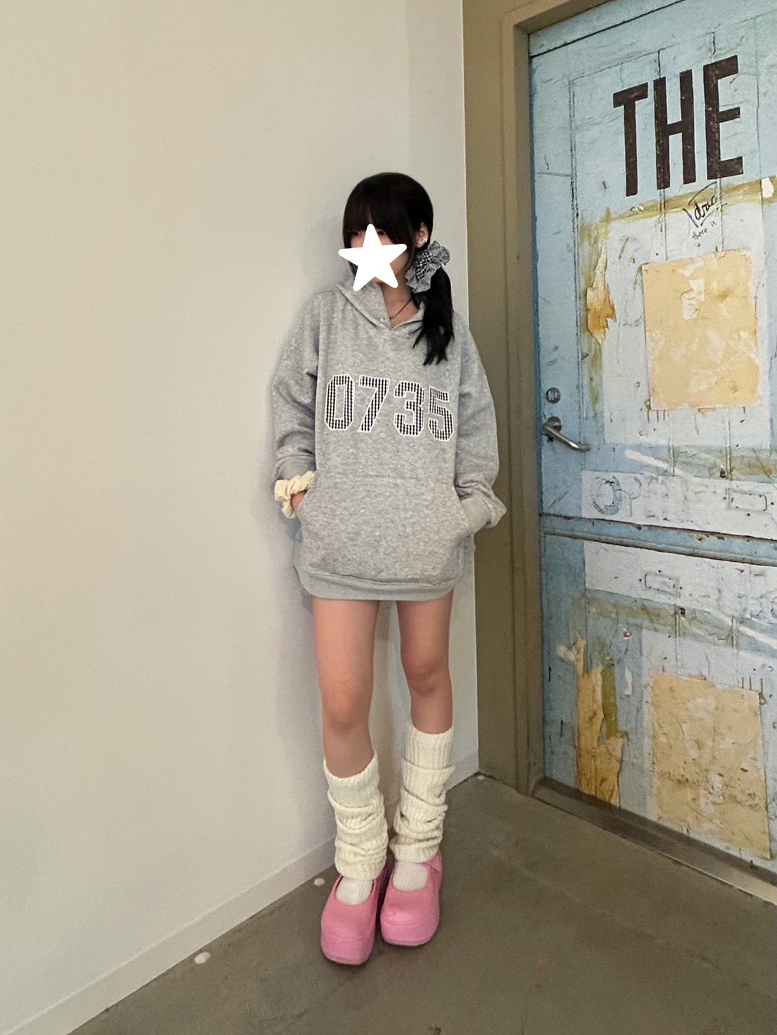 グレンチェックナンバーロゴ刺繍 パーカーMI-16