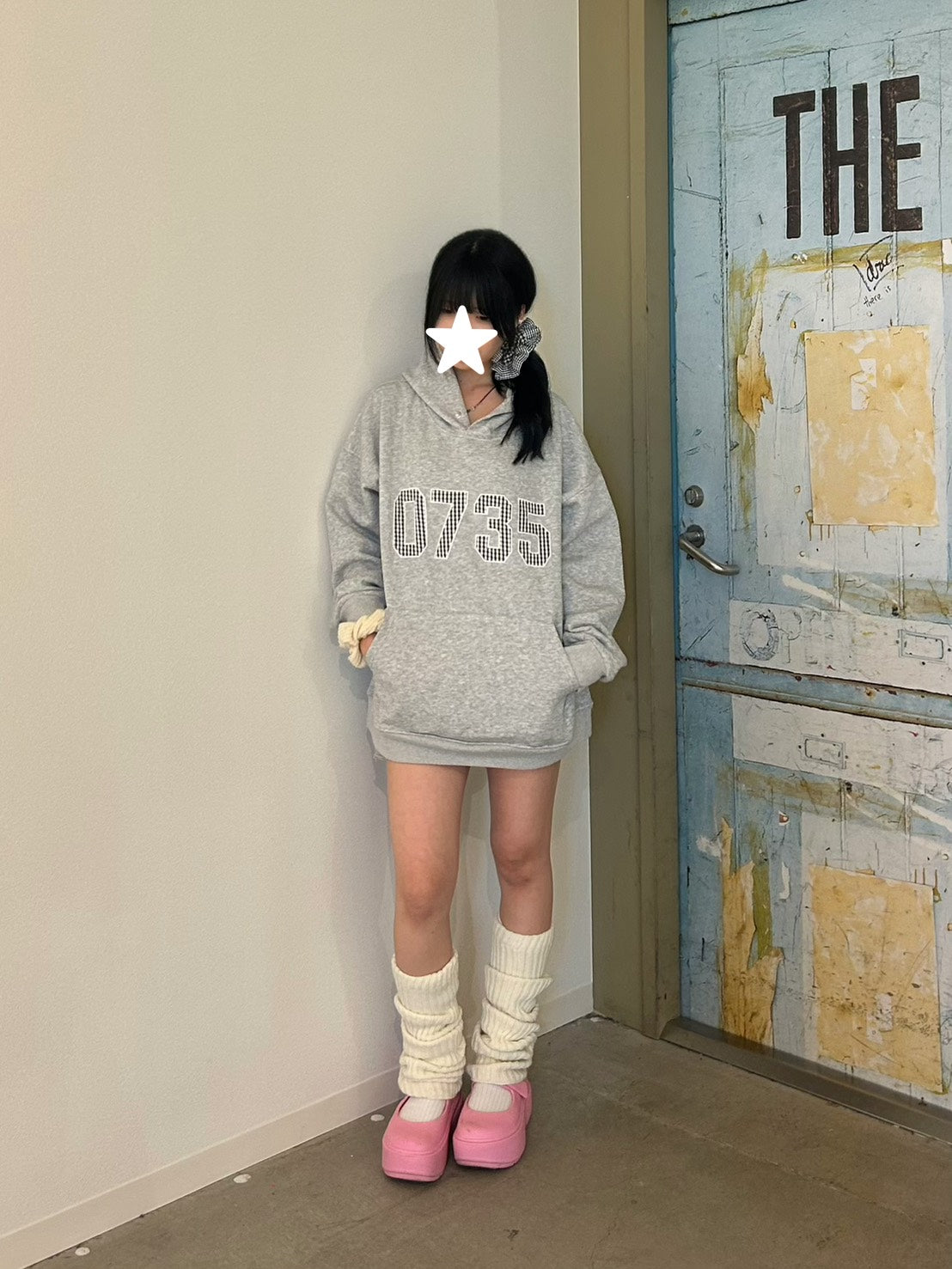 グレンチェックナンバーロゴ刺繍 パーカーMI-16