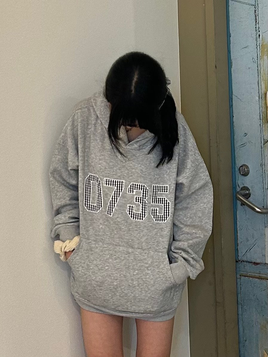 グレンチェックナンバーロゴ刺繍 パーカーMI-16