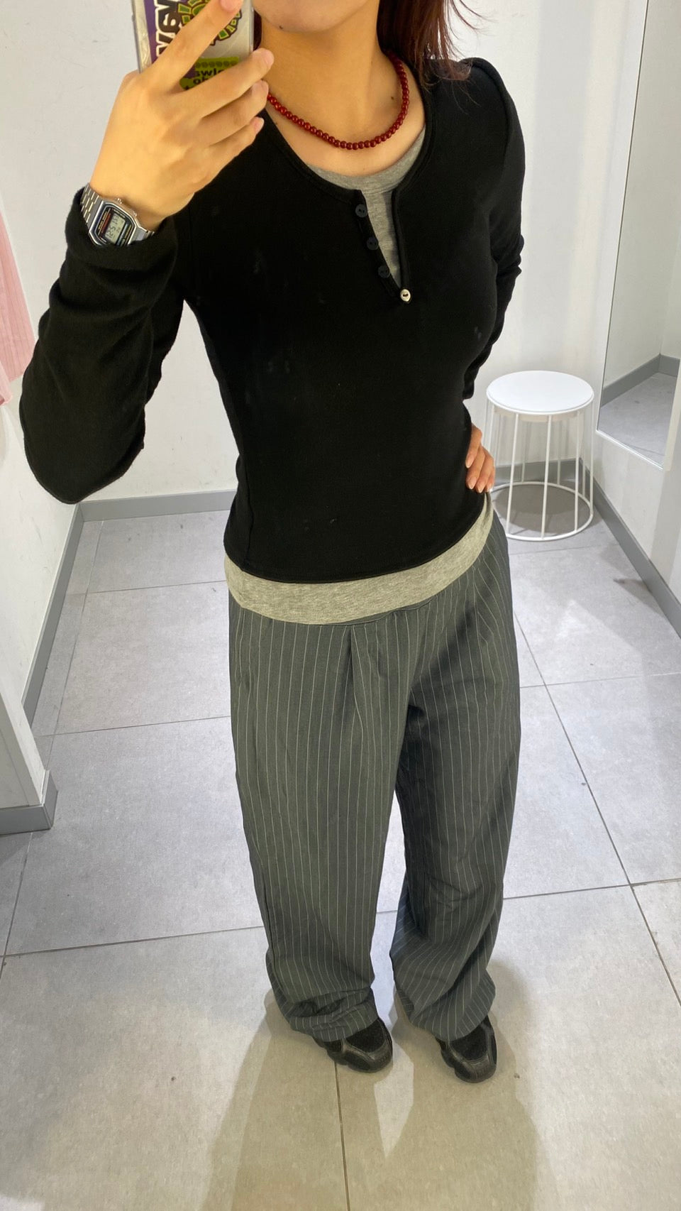 レイヤードストライプイージーパンツ WG004