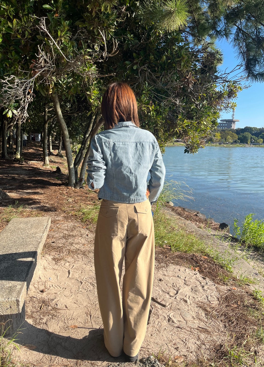 ストライプ柄ショート丈デニムジャケット ON003